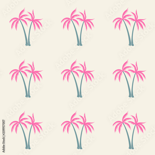 Coconut palm tree pattern textile material tropical forest background. Bohemian vector fabric repeating pattern. Minimalist tropical plants, coconut trees, beach palms textile background design.