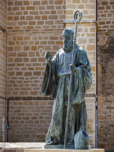 Statue of San Veremundo in front of the parish church dedicated to Our Lady of the Assumption - Villatuerta, Navarre, Spain photo