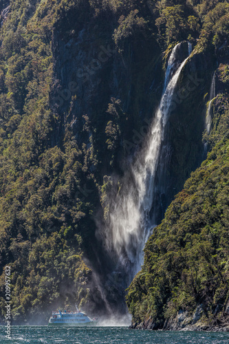 Waterfall at Milford Sound, Fiordland, New Zealand