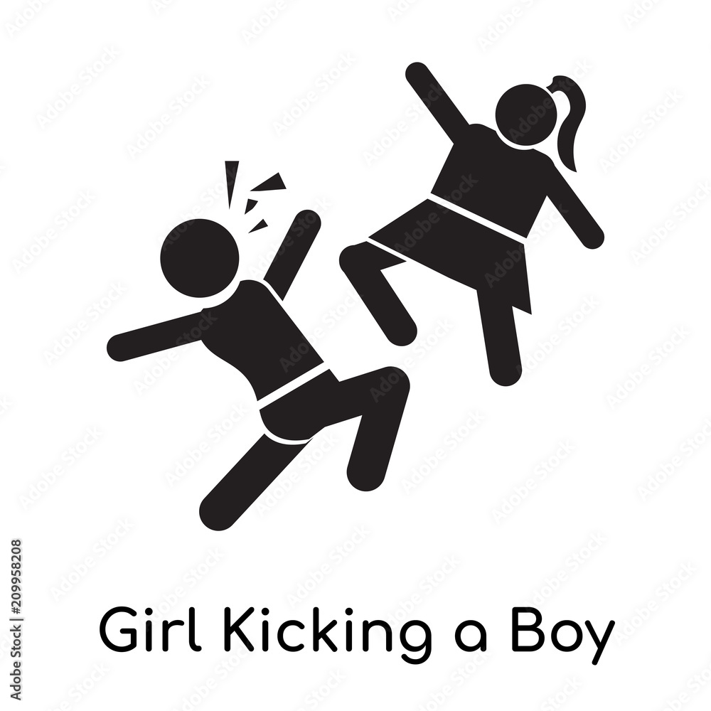 Girl Kicking a Boy in the face icon vector sign and symbol isolated on white background, Girl Kicking a Boy in the face logo concept Girl Kicking a Boy in the face icon vector sign and symbol isolated on white background, Girl Kicking a Boy in the face logo concept