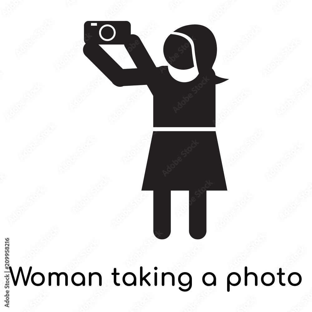 Woman taking a photo icon vector sign and symbol isolated on white background, Woman taking a photo logo concept