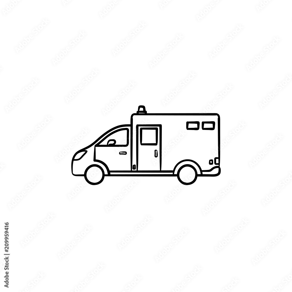 Ambulance car hand drawn outline doodle icon. Paramedics, emergency help and urgent situation concept. Vector sketch illustration for print, web, mobile and infographics on white background. Ambulance car hand drawn outline doodle icon. Paramedics, emergency help and urgent situation concept. Vector sketch illustration for print, web, mobile and infographics on white background.