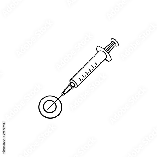 Local anesthesia injection hand drawn outline doodle icon. Dentistry, stomatology and treatment concept. Vector sketch illustration for print, web, mobile and infographics on white background.