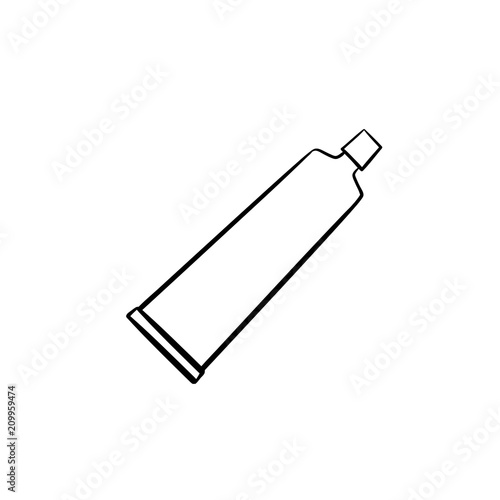 Toothpaste tube hand drawn outline doodle icon. Hygiene, daily dental care, tooth cosmetics medical concept. Vector sketch illustration for print, web, mobile and infographics on white background.