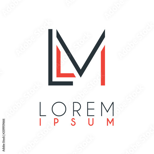 The logo between the letter L and letter M or LM with a certain distance and connected by orange and gray color