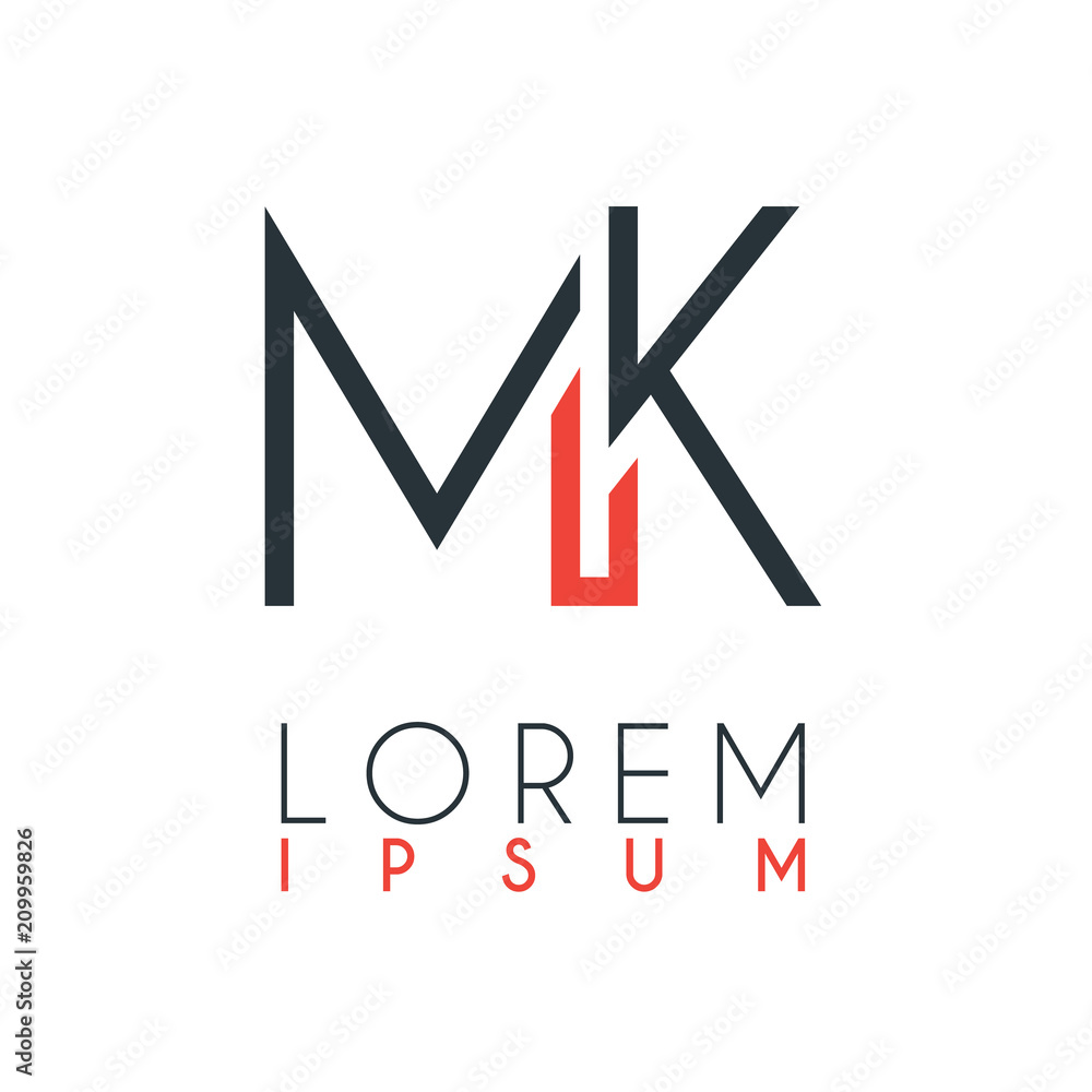 The logo between the letter M and letter K or MK with a certain distance and connected by orange and gray color The logo between the letter M and letter K or MK with a certain distance and connected by orange and gray color
