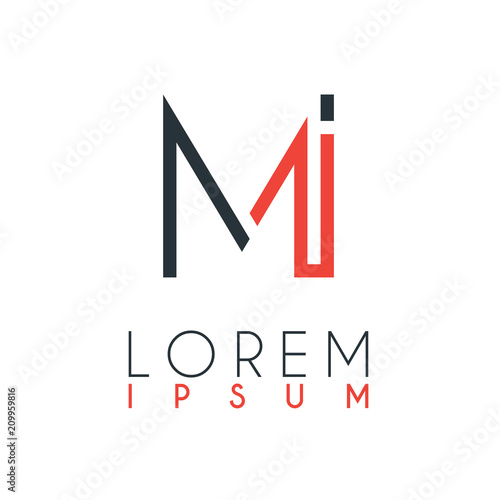 The logo between the letter M and letter I or MI with a certain distance and connected by orange and gray color