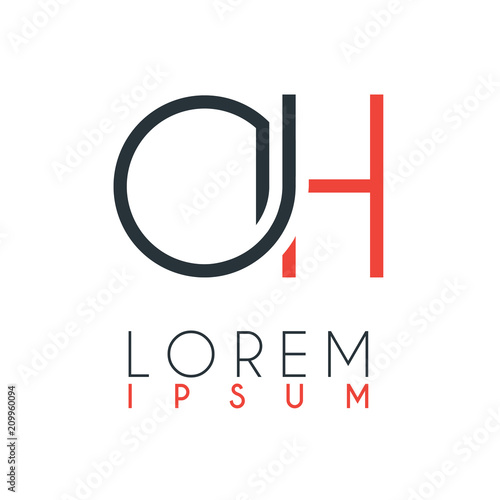The logo between the letter O and letter H or OH with a certain distance and connected by orange and gray color