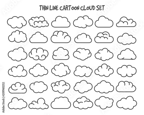 Thin line clouds. Vector linear cloud silhouette icons for internet technology concepts, cartoon shapes nubes outline symbols