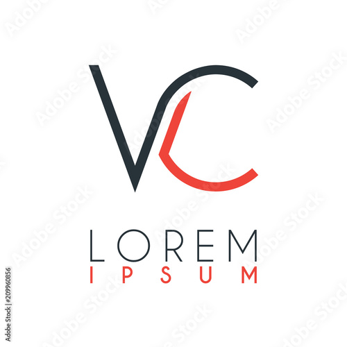 The logo between the letter V and letter C or VC with a certain distance and connected by orange and gray color