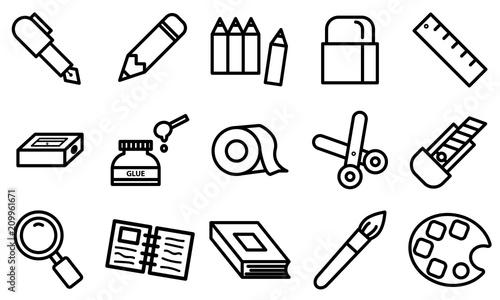 Simple outline of variety stationery icon on white background