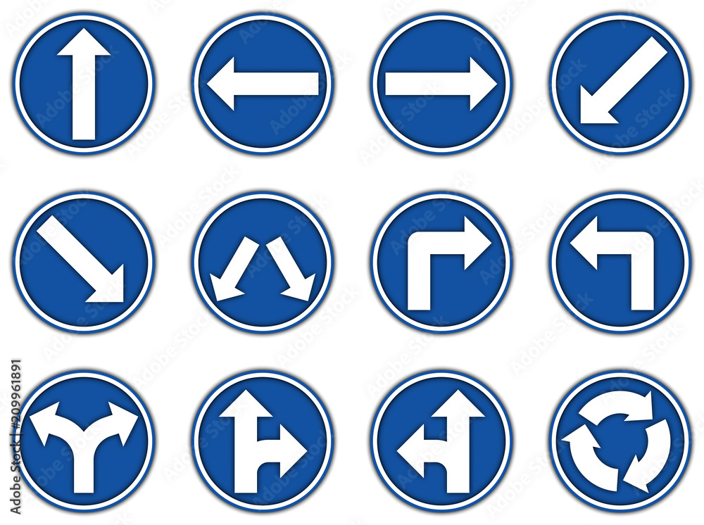 Collection group of blue regulatory signs icon for paper cut style on white background Collection group of blue regulatory signs icon for paper cut style on white background