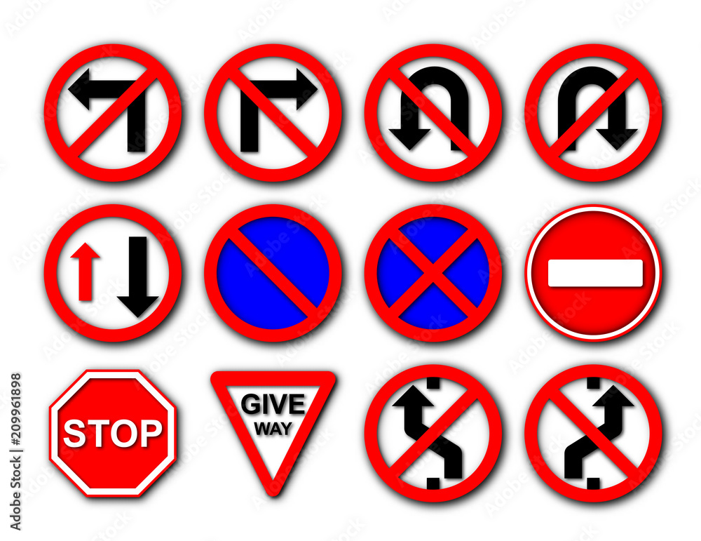 Collection group of regulatory signs icon for paper cut style on white background Collection group of regulatory signs icon for paper cut style on white background