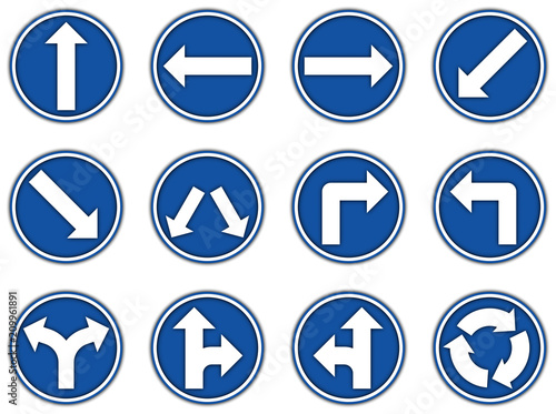 Collection group of blue regulatory signs icon for paper cut style on white background