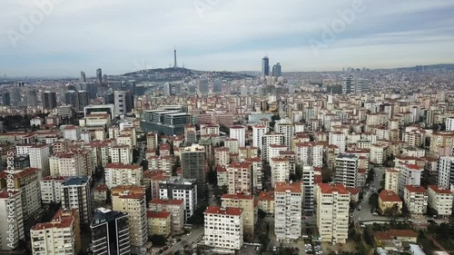 Aerial view of the city constructions in crowded İstanbul Turkey