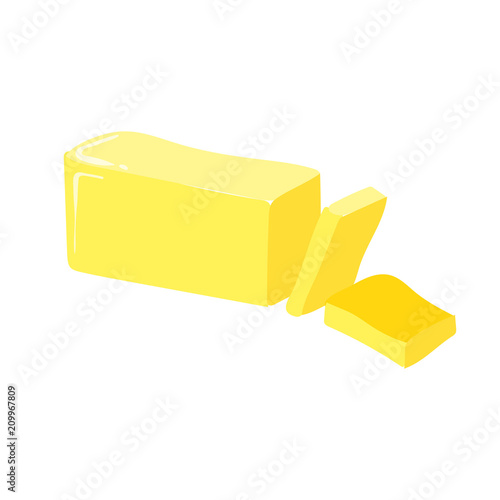 Stick of butter, cut, vector icon. Healthy eating cartoon illustration isolated on white background.