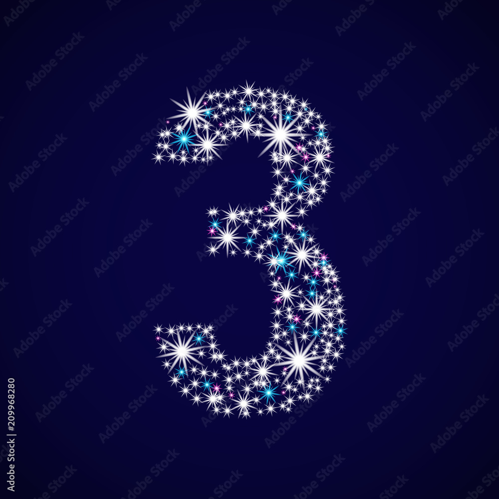 Number three. Vector illustration. The age of 3 years. Shining star Number three. Vector illustration. The age of 3 years. Shining star