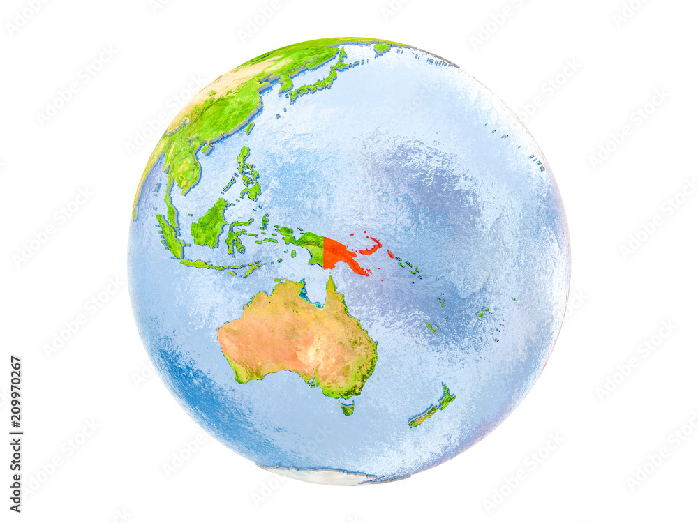 Fototapeta premium Papua New Guinea on globe isolated