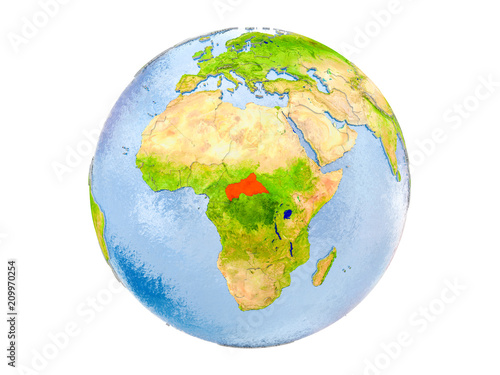Central Africa on globe isolated
