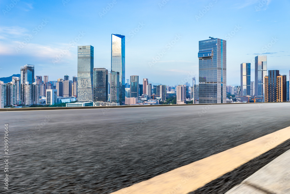 Skyline and motorized lane of Shenzhen high new Park Science Park