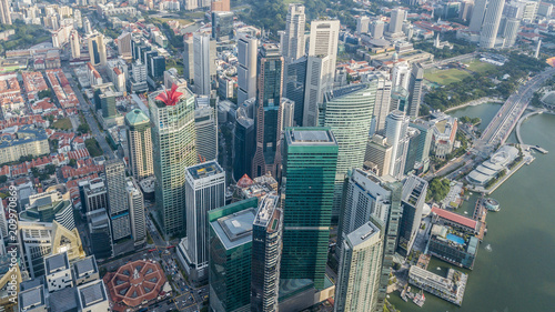 Canvas Print Aerial top view Singapore city skyline.