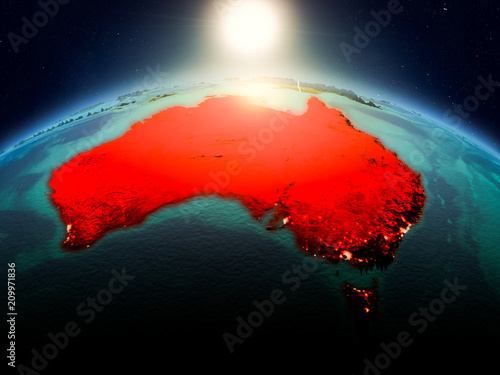Australia in sunrise from orbit