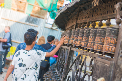 Buddhist prayer wheels at the Monkey Temple in Nepal