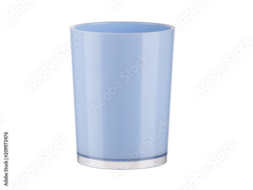Blue plastic cup isolated on white background