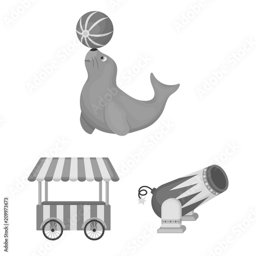 Circus and attributes monochrome icons in set collection for design. Circus Art vector symbol stock web illustration.