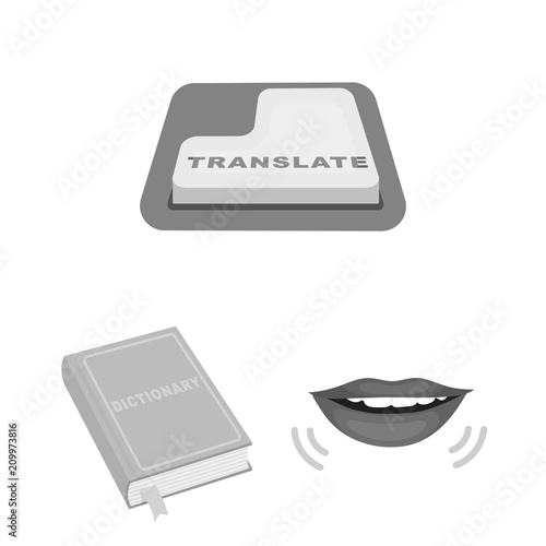 Translator and linguist monochrome icons in set collection for design. Interpreter vector symbol stock web illustration.