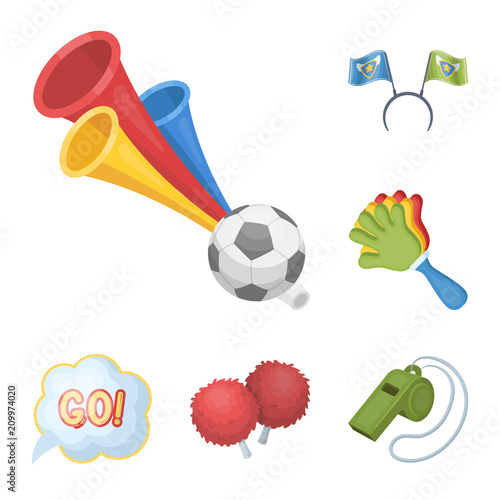 Fan and Attributes cartoon icons in set collection for design. Sports Fan vector symbol stock web illustration.