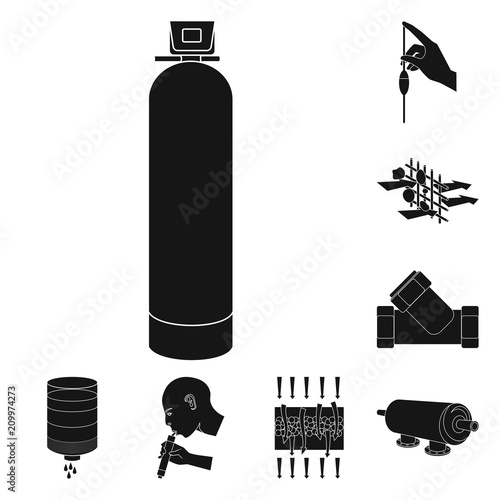 Water filtration system black icons in set collection for design. Cleaning equipment vector symbol stock web illustration.