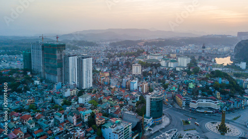 Aerial view Ha Long City, the capital city of Quang Ninh Province, Halong Bay, Vietnam. photo