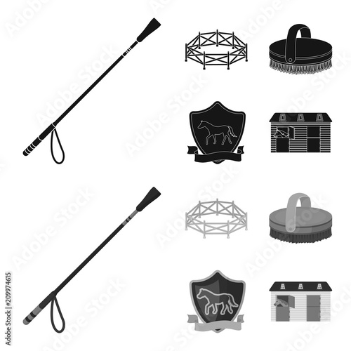 Aviary, whip, emblem, hippodrome .Hippodrome and horse set collection icons in black,monochrome style vector symbol stock illustration web.