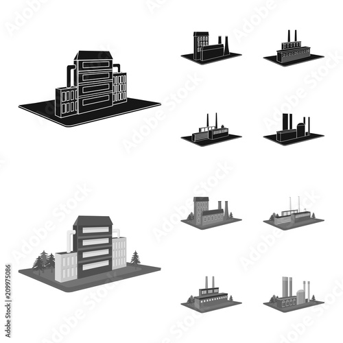 Processing factory,metallurgical plant. Factory and industry set collection icons in black,monochrome style isometric vector symbol stock illustration web.