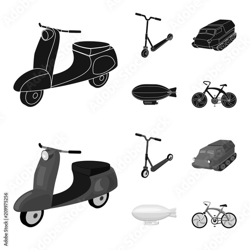 Motorcycle, scooter, armored personnel carrier, aerostat types of transport. Transport set collection icons in black,monochrome style vector symbol stock illustration web.