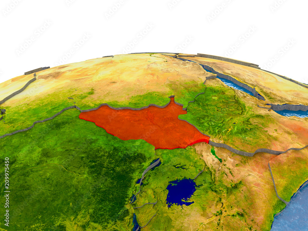 South Sudan on model of Earth