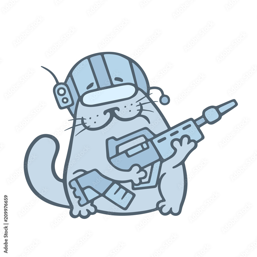 cute fat cat is futuristic fighter. vector illustration cute fat cat is futuristic fighter. vector illustration