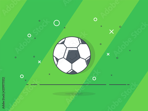 Soccer   football ball. Trendy flat vector on green background.