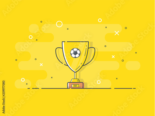 Golden trophy cup. Trendy flat vector on yellow background. Vector Illustration. 