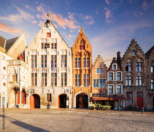 Traditional medieval architecture in the old town of Bruges (Brugge), Belgium