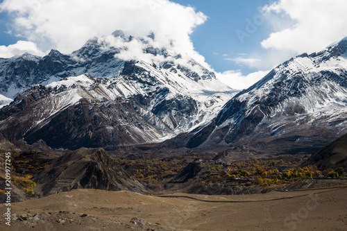 Landscape in the Mustang region, Nepal. Thorong La RangeView from a place near Kagbeni village at Annapurna Circuit trek