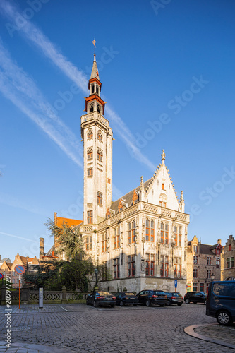 The Poortersloge building on the Jan van Eyck square in the old town of Bruges (Brugge), Belgium