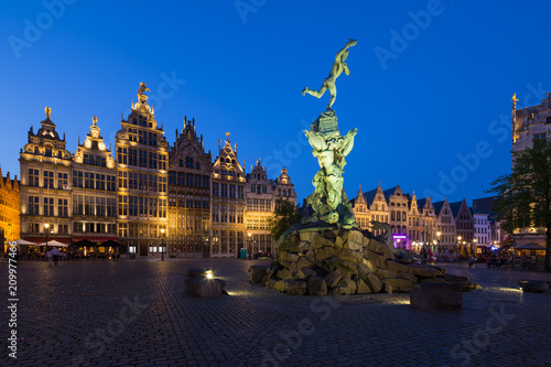 Famous fountain with Statue of Brabo in Grote Markt square in Antwerpen, Belgium. photo