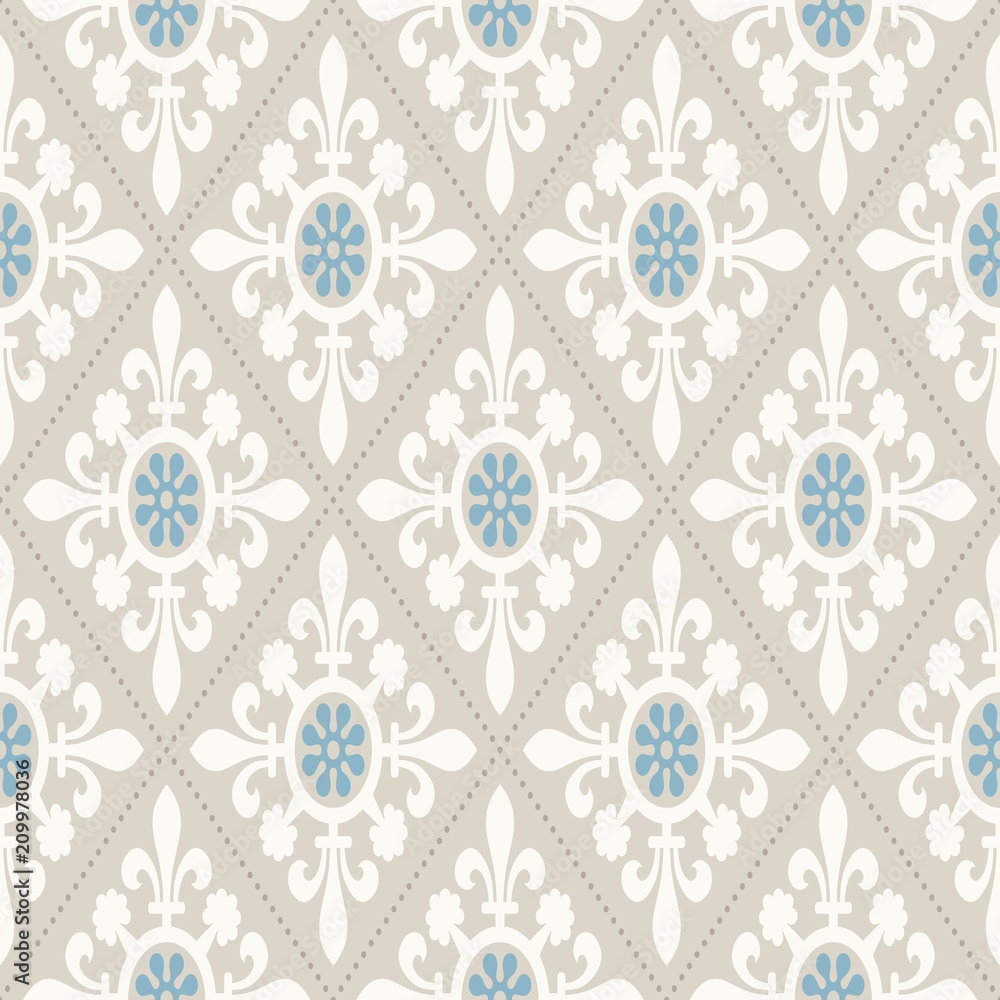 Er is een trend militie Definitie Vintage wallpaper. Modern geometric pattern, inspired by old wallpapers. Nice  retro colors - grey beige and calm blue. Stock Vector | Adobe Stock