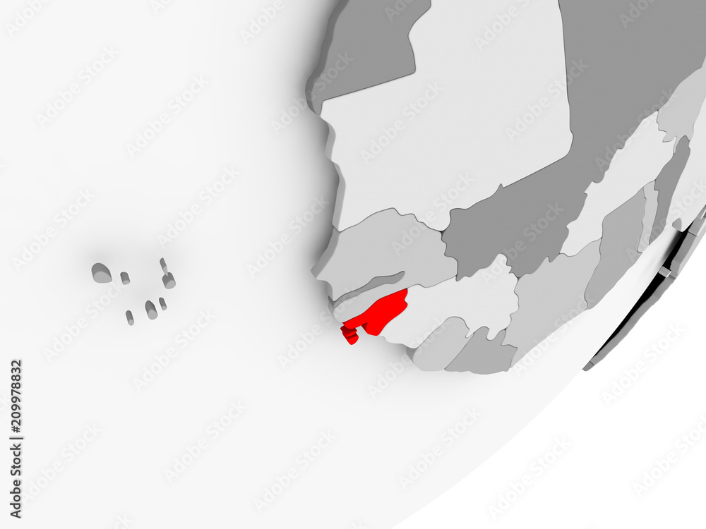 Fototapeta premium Guinea-Bissau in red on grey map