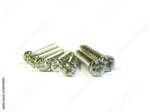 Screws for construction on a white background.