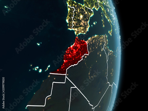 Orbit view of Morocco at night