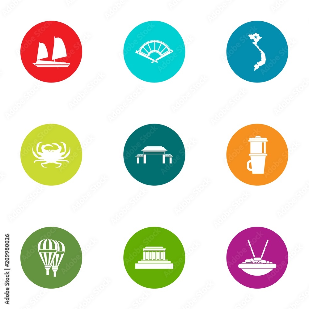 Coastal life icons set. Flat set of 9 coastal life vector icons for web isolated on white background Coastal life icons set. Flat set of 9 coastal life vector icons for web isolated on white background