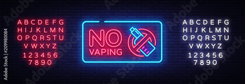 Vaping neon signs collection vector template, light banner, bright night illustration, symbol, places for vape, no vaping, vaping ban, electronic cigarette neon. Vector. Editing text neon sign